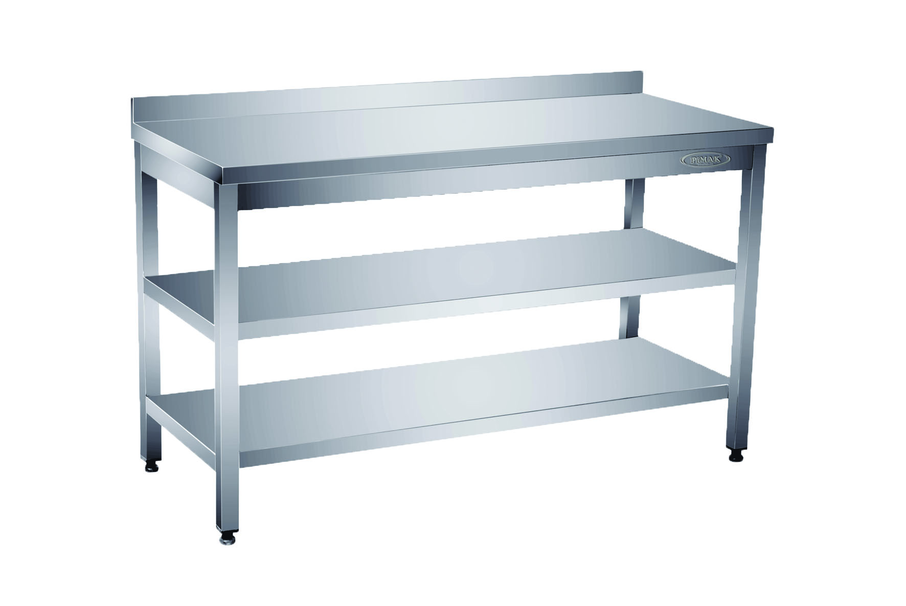 Table inox avec double étagère basse - 70 cm de profondeur - Avec dosseret